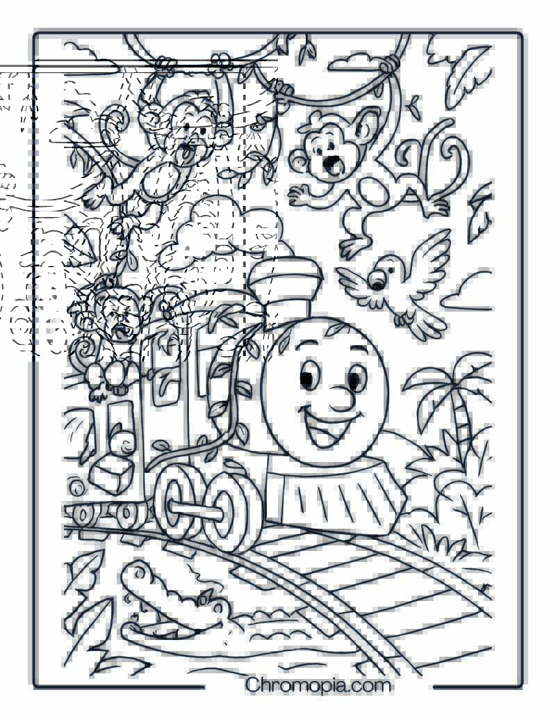 Jungle Adventure Train with Screaming Monkeys – Jungle Train Coloring Page