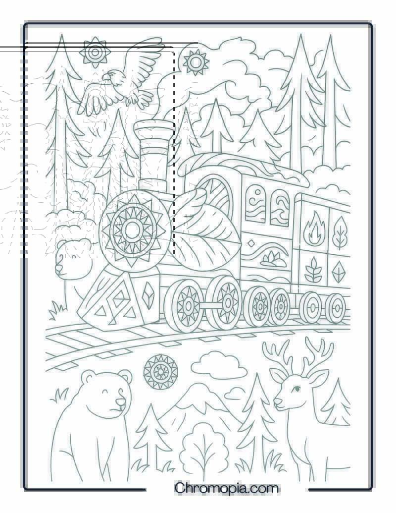 Native Spirits and Nature Train – Thanksgiving Train Coloring Page