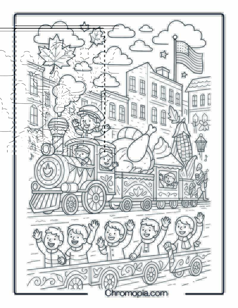 Thanksgiving Parade Float Train – Thanksgiving Train Coloring Page