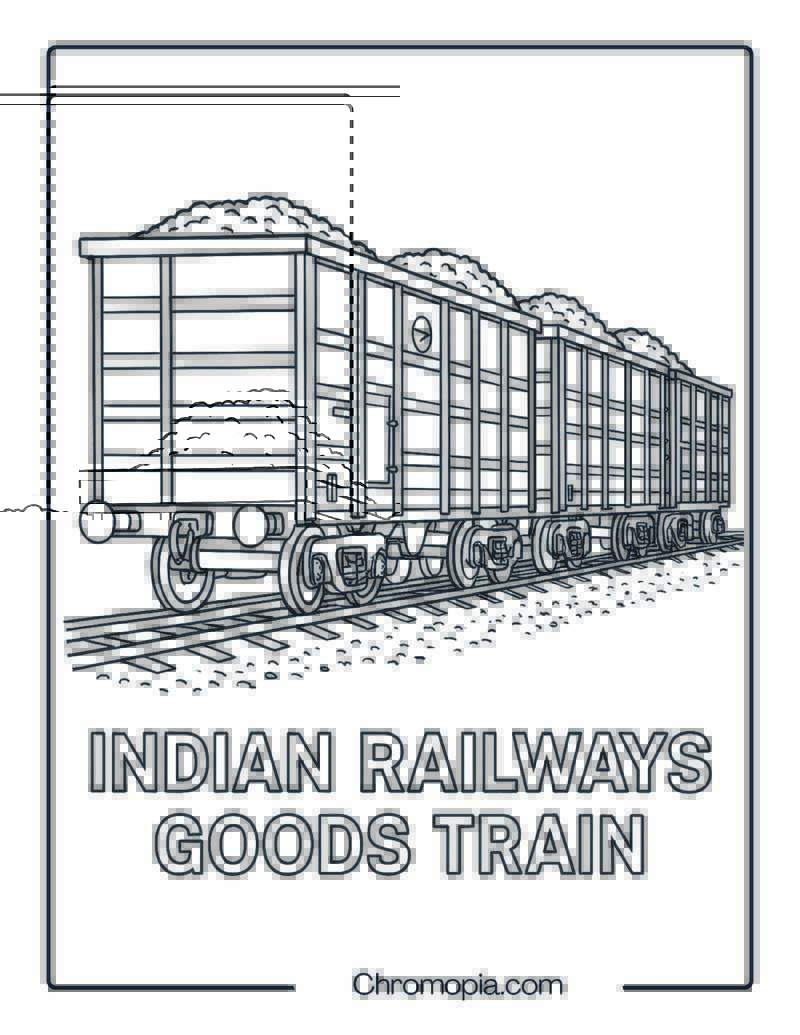Indian Railways Goods Train with Open Wagons – Train Coloring Page