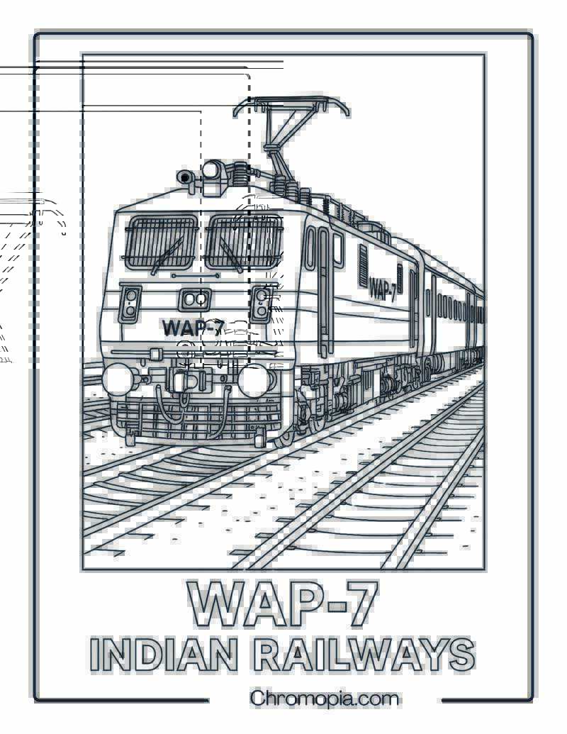 Indian Railways WAP-7 Electric Locomotive – Train Coloring Page