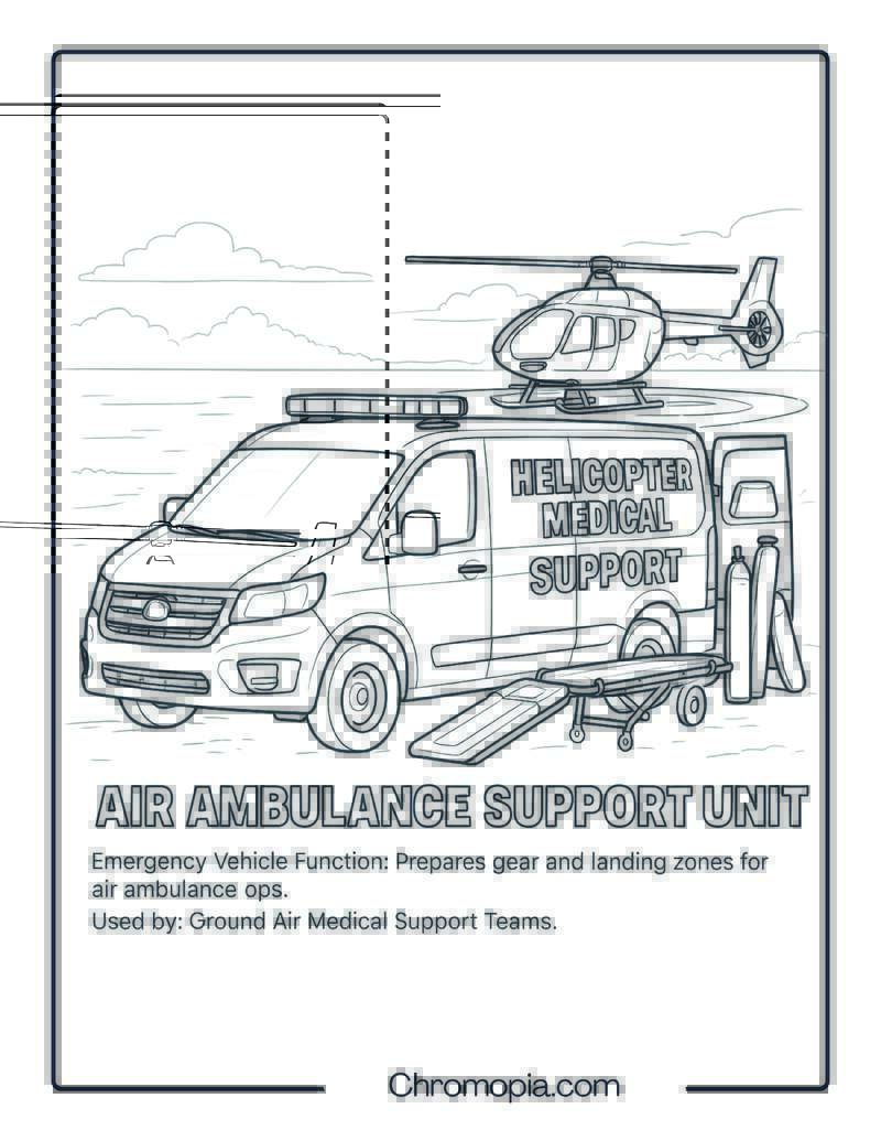 Air Ambulance Support Unit – Emergency Vehicle Coloring Page
