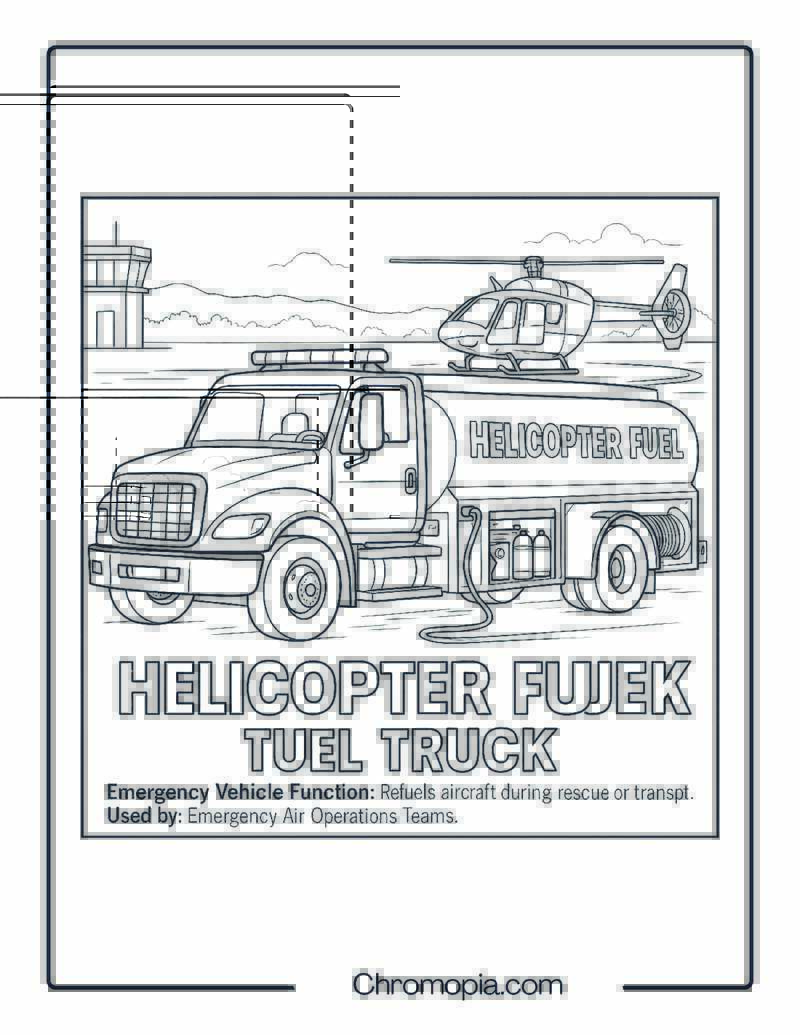 Helicopter Fuel Truck – Emergency Vehicle Coloring Page