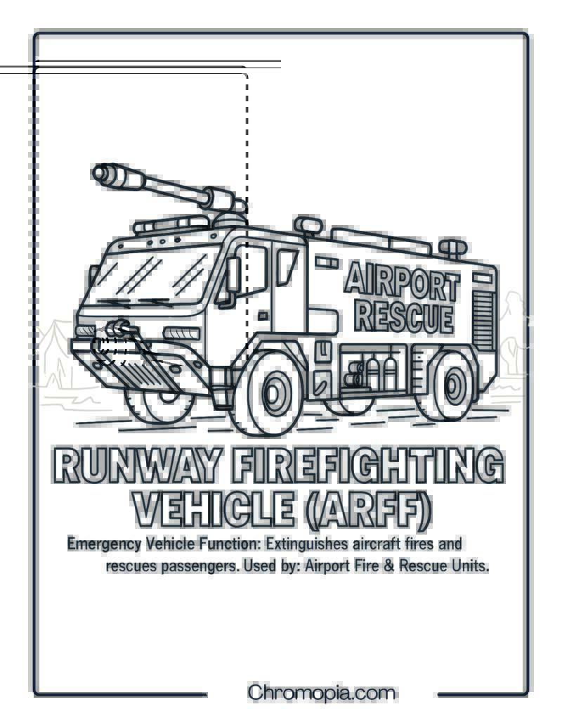 Runway Firefighting Vehicle (ARFF) – Emergency Vehicle Coloring Page