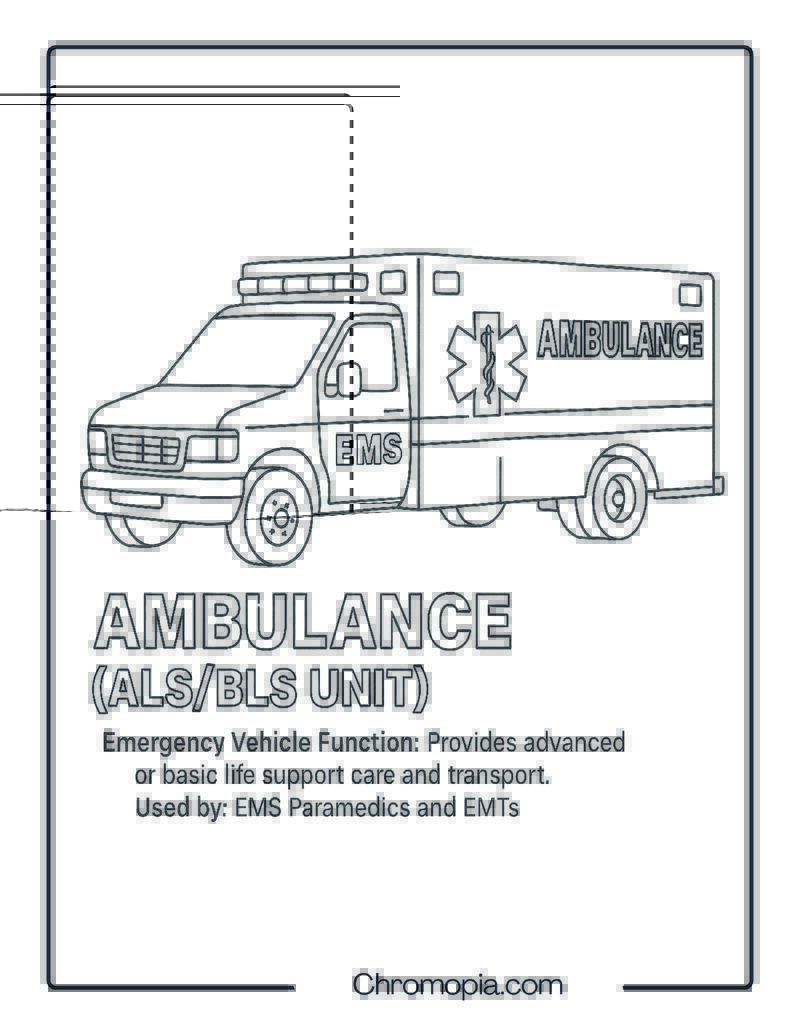 Ambulance (ALSBLS Unit) – Emergency Vehicle Coloring Page