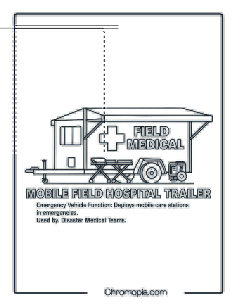 Mobile Field Hospital Trailer – Emergency Vehicle Coloring Page