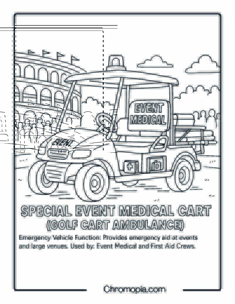Special Event Medical Cart (Golf Cart Ambulance) – Emergency Vehicle Coloring Page