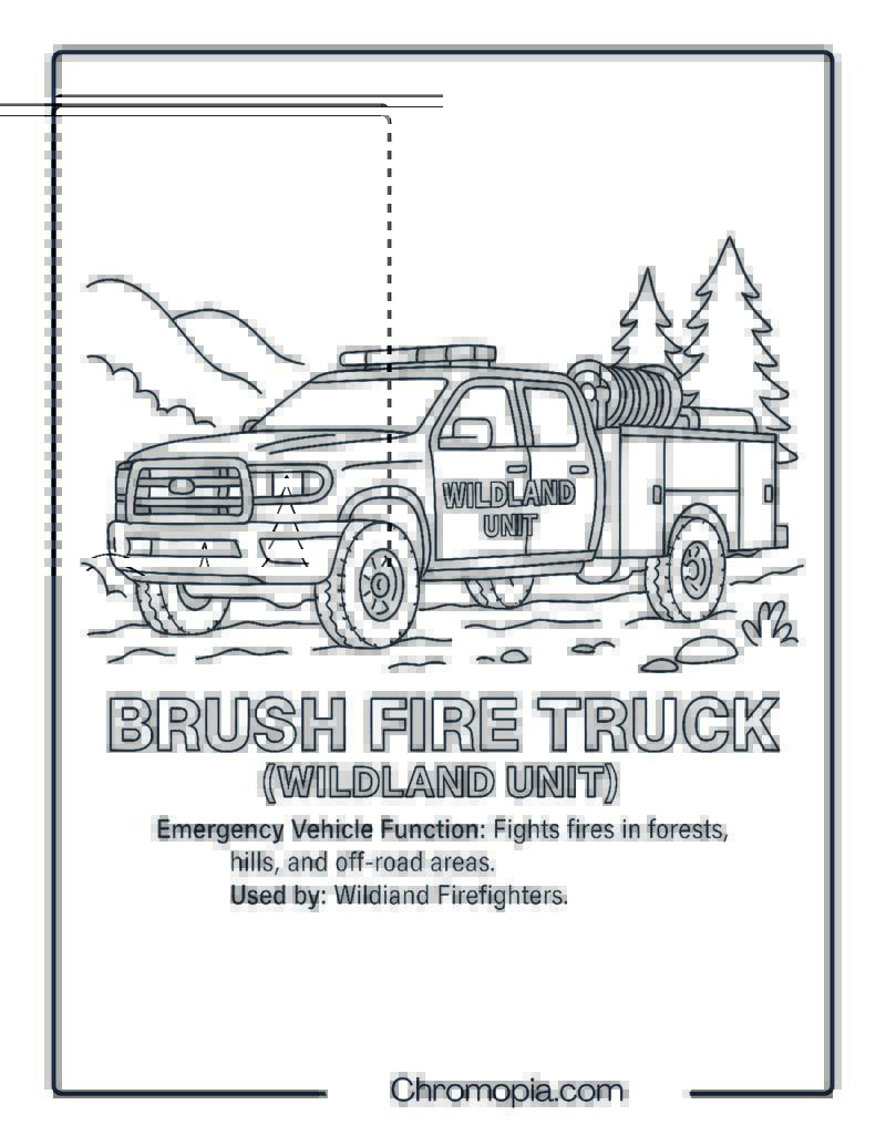 Brush Fire Truck (Wildland Unit) – Emergency Vehicle Coloring Page