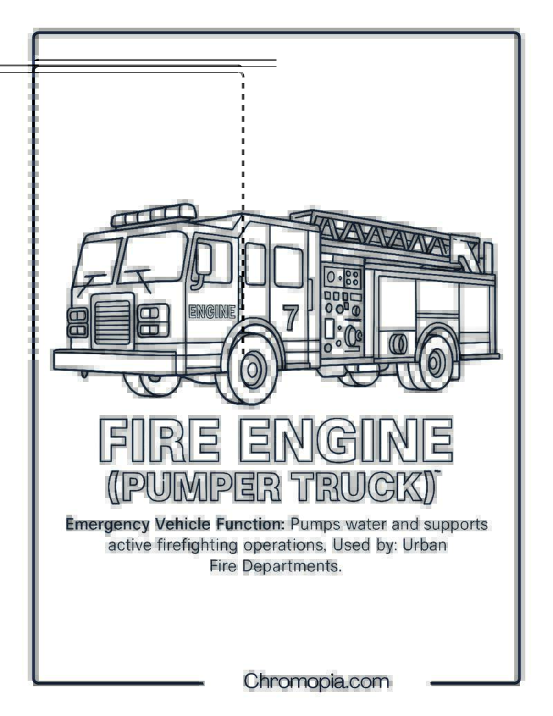 Fire Engine (Pumper Truck) – Emergency Vehicle Coloring Page