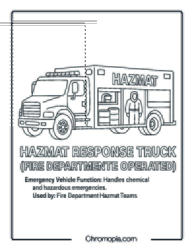 Hazmat Response Truck (Fire Department Operated) – Emergency Vehicle Coloring Page