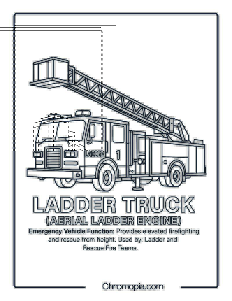 Ladder Truck (Aerial Ladder Engine) – Emergency Vehicle Coloring Page