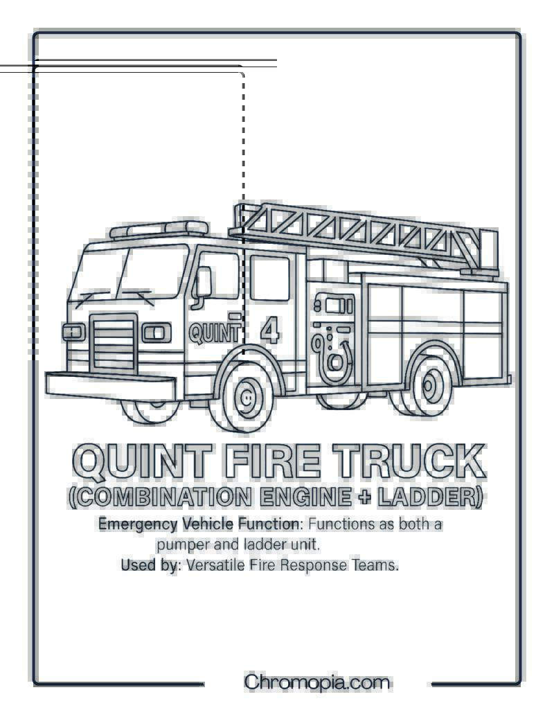 Quint Fire Truck (Combination Engine + Ladder) – Emergency Vehicle Coloring Page