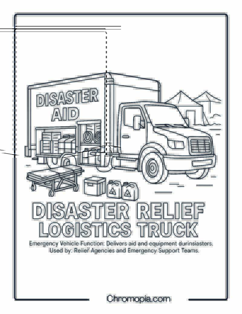 Disaster Relief Logistics Truck – Emergency Vehicle Coloring Page