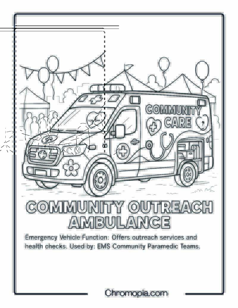 Community Outreach Ambulance – Emergency Vehicle Coloring Page