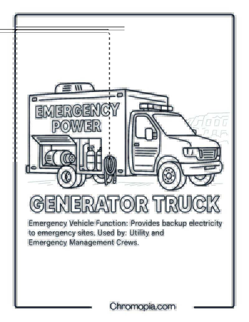 Generator Truck – Emergency Vehicle Coloring Page