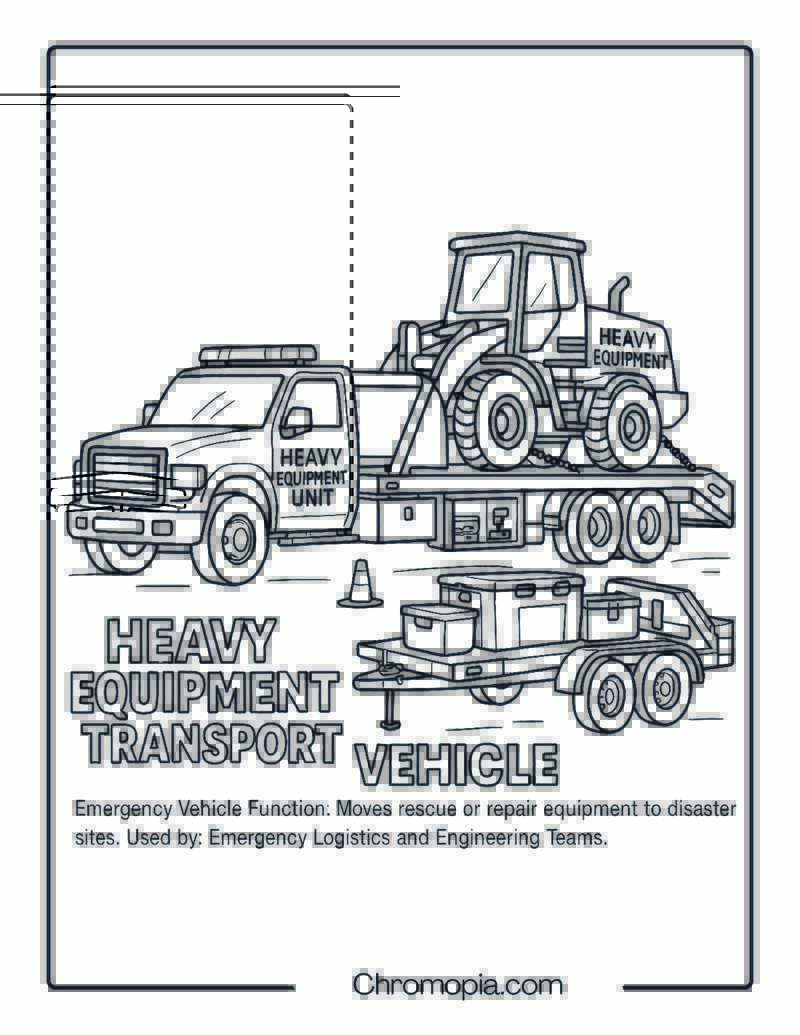 Heavy Equipment Transport Vehicle – Emergency Vehicle Coloring Page