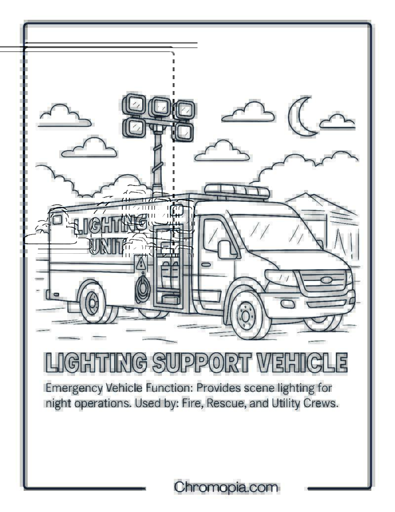 Lighting Support Vehicle – Emergency Vehicle Coloring Page