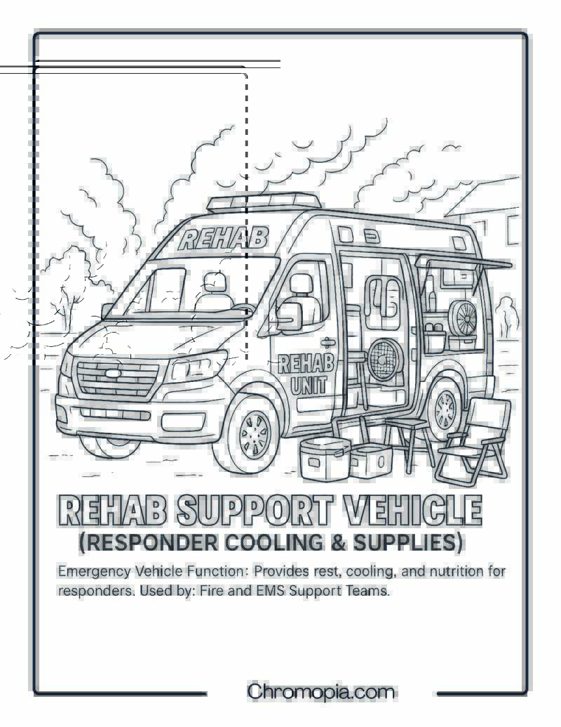 Rehab Support Vehicle – Emergency Vehicle Coloring Page