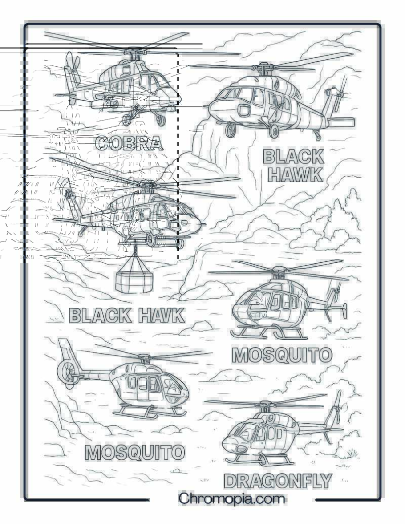 Code-Named & Animal-Inspired Military Helicopters – Helicopter Coloring Page
