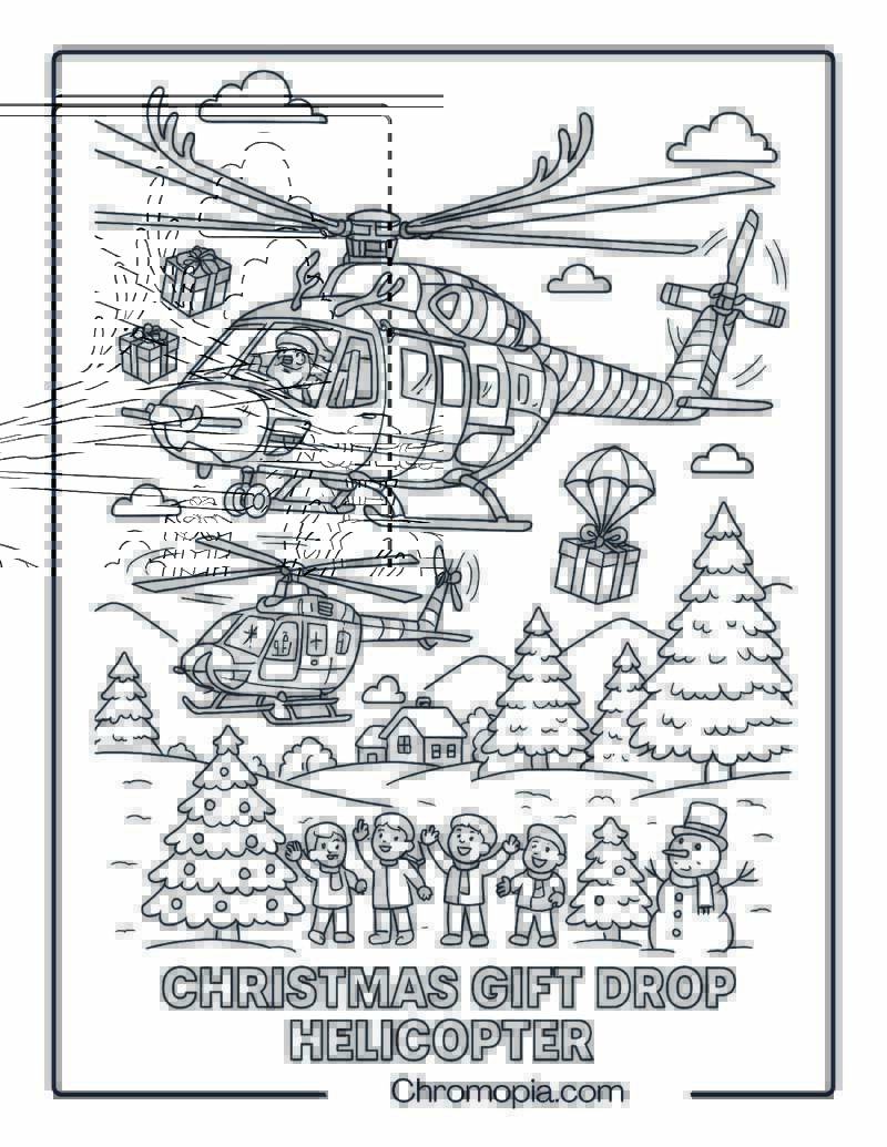 Christmas Gift Drop Helicopter – Helicopter Coloring Page