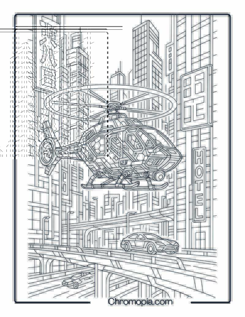 Futuristic Cyberpunk City Helicopter