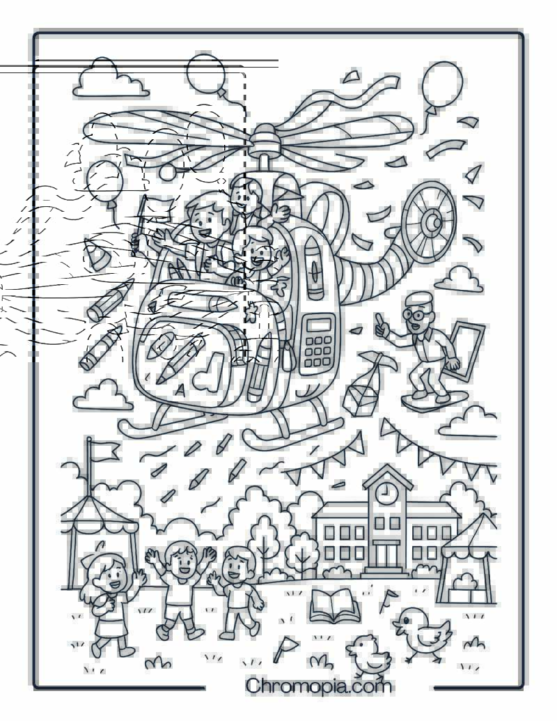 School Festival Helicopter with Kids and Books
