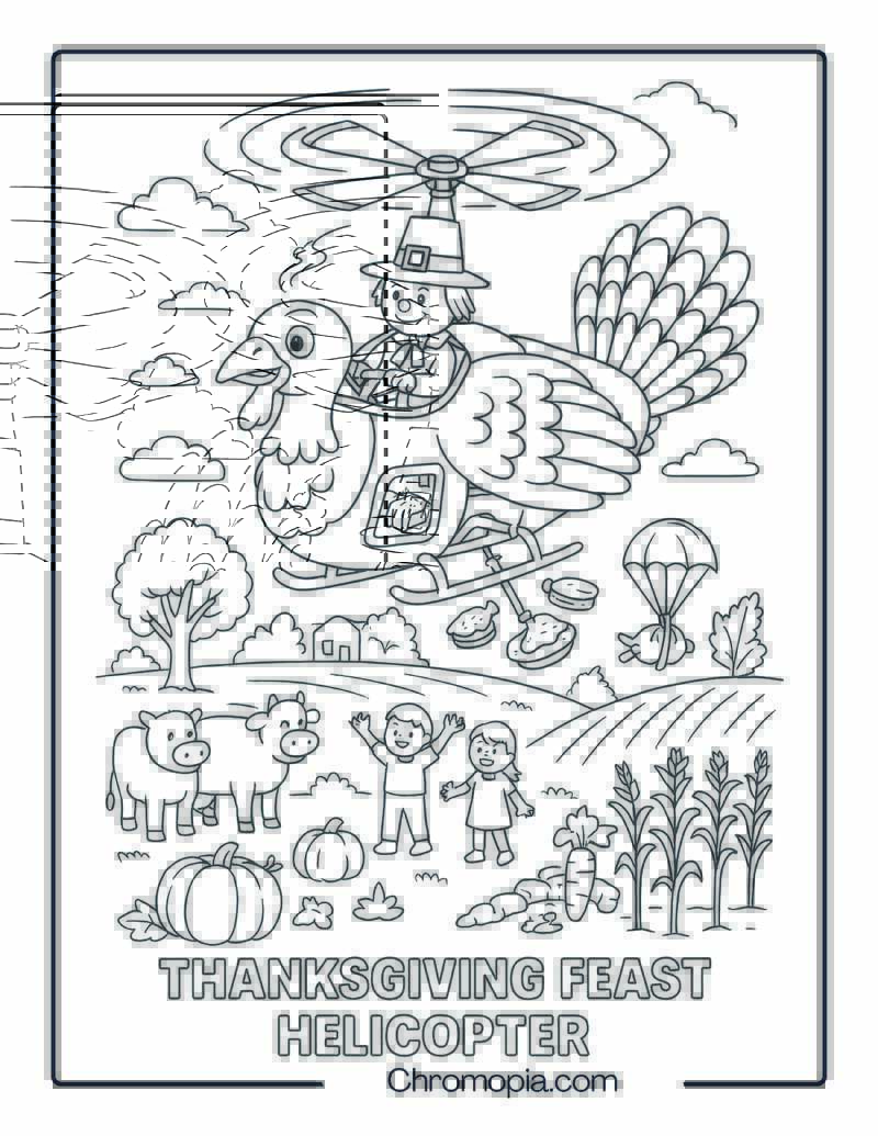 Thanksgiving Feast Helicopter – Helicopter Coloring Page