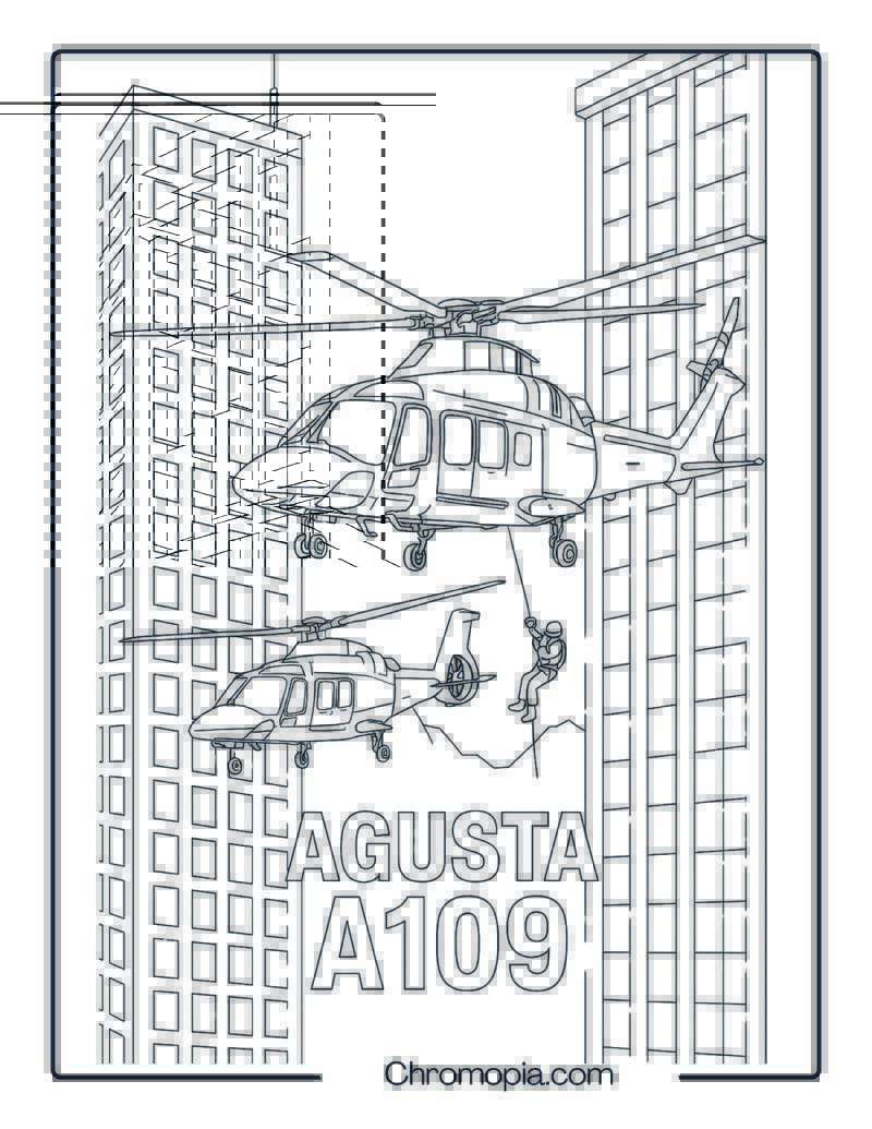 Agusta A109 in Urban Night Patrol – Helicopter Coloring Page