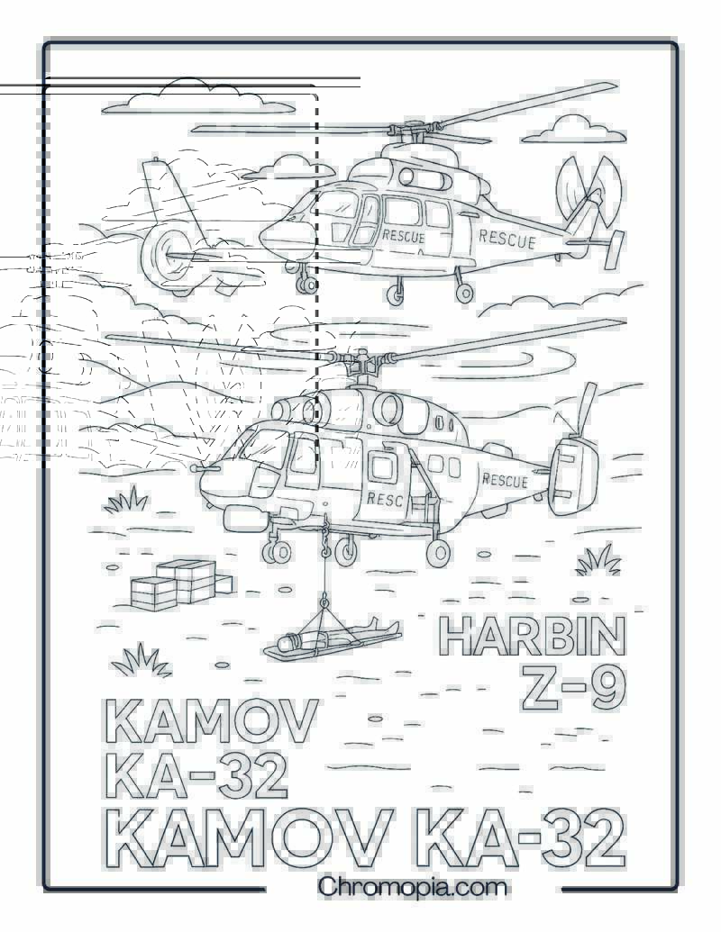 China Civilian Rescue Helicopters – Helicopter Coloring Page