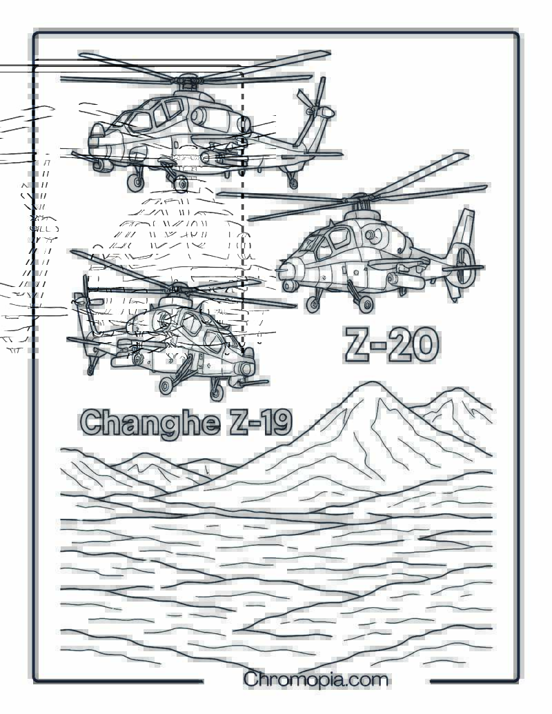 Chinese Military Helicopter Showcase – Helicopter Coloring Page