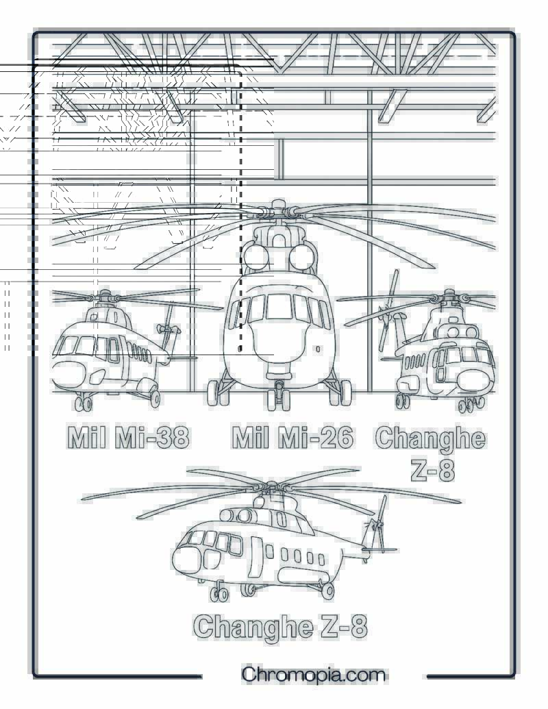 Chinese & Russian Tiltrotor & Heavy Lifters – Helicopter Coloring Page