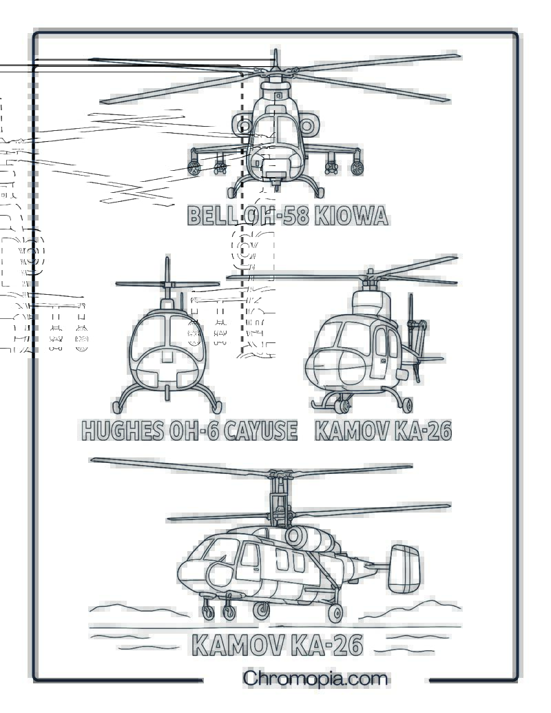 Classic Cold War Observation Helicopters – Helicopter Coloring Page