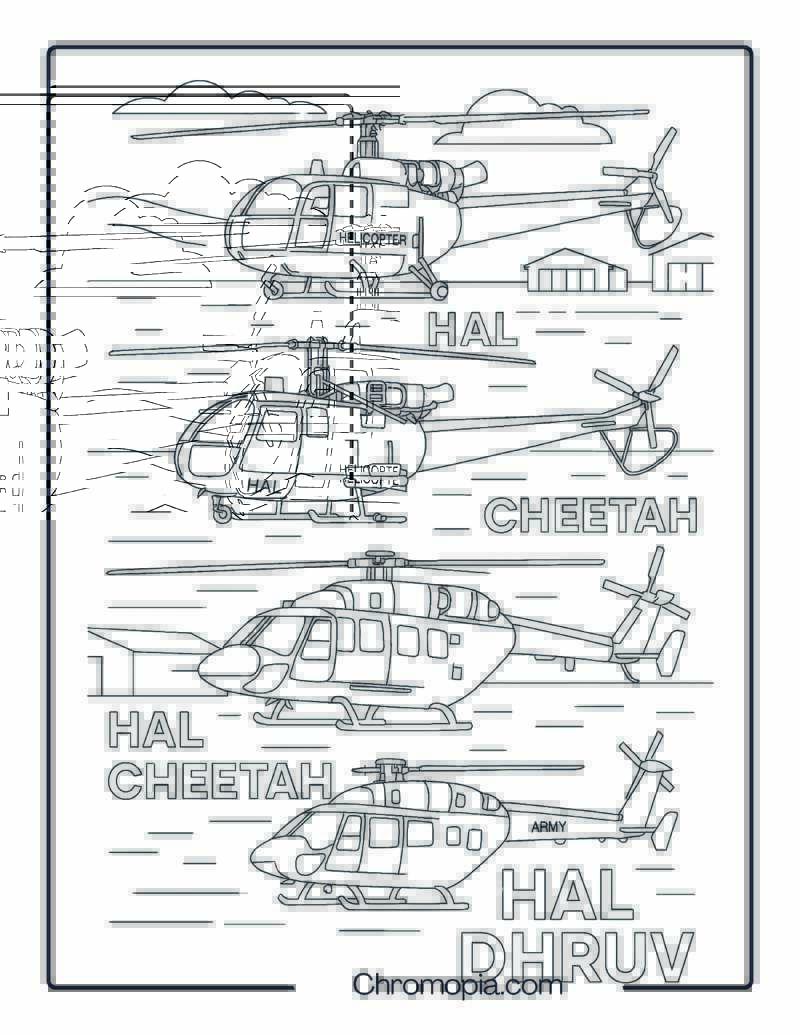 Indian Utility Helicopter Lineup – Helicopter Coloring Page