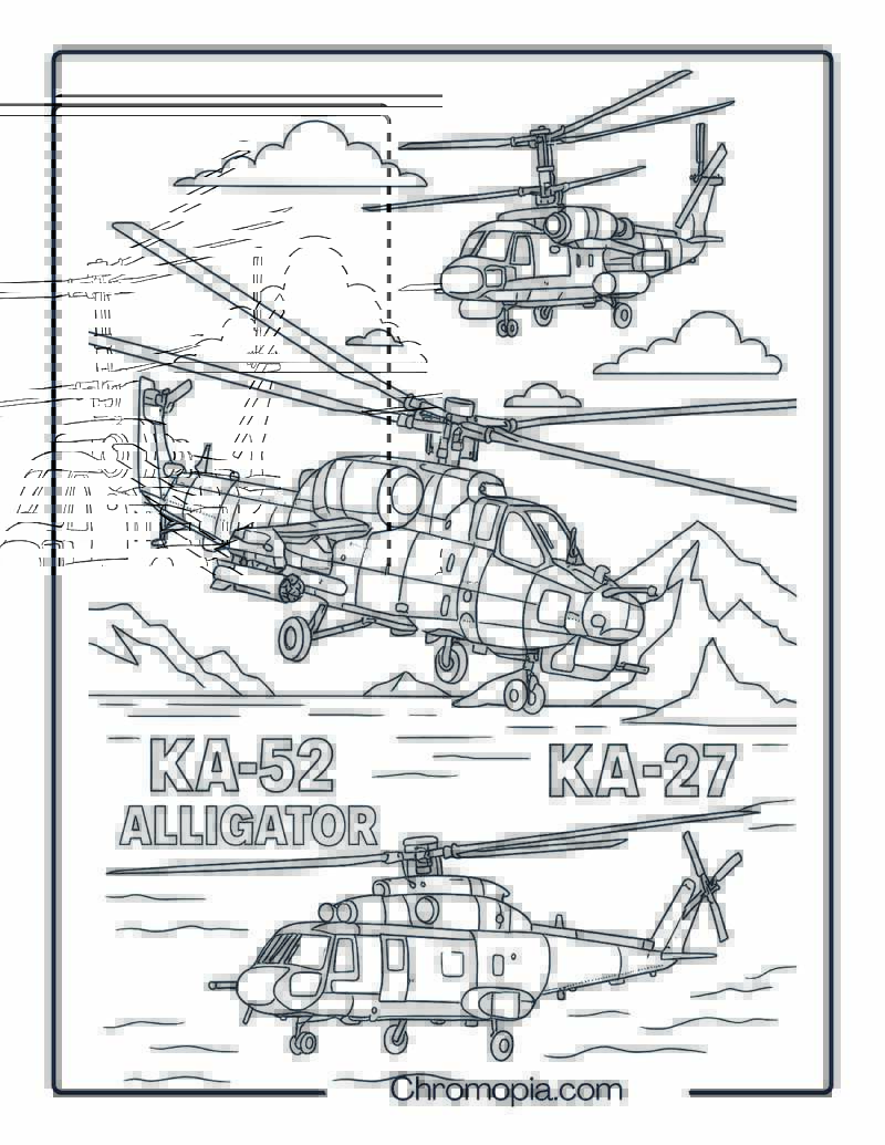 Japanese Civilian Helicopters in Action – Helicopter Coloring Page