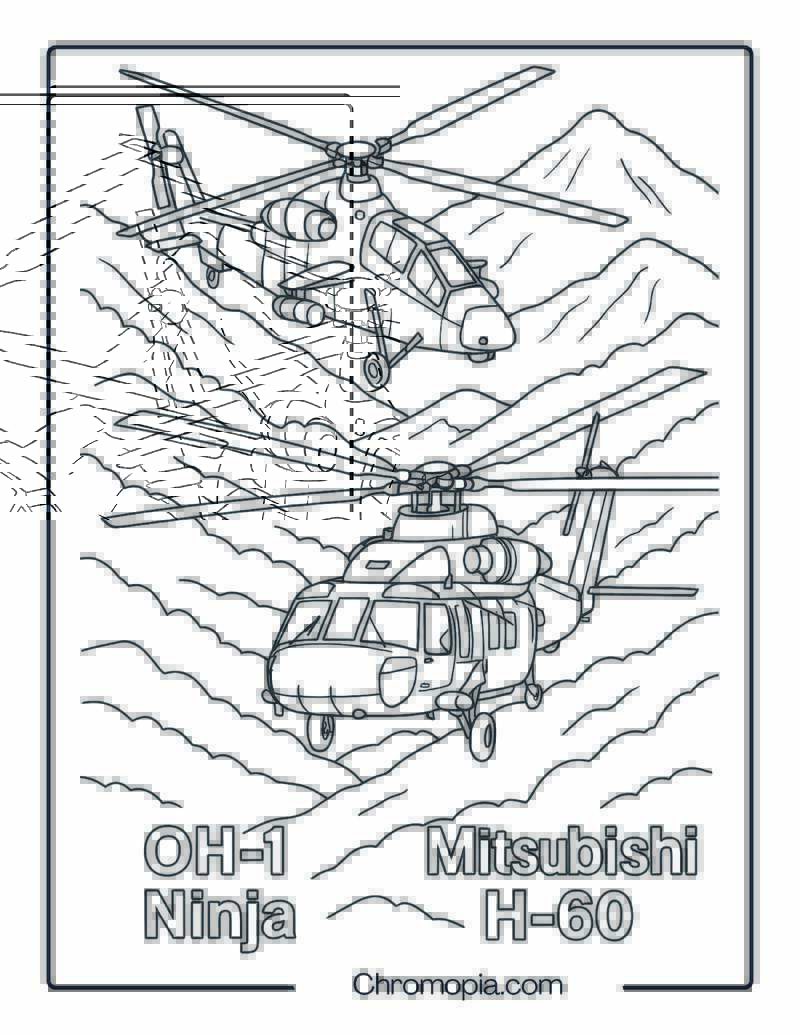 Japanese Modern Military Helicopters – Helicopter Coloring Page