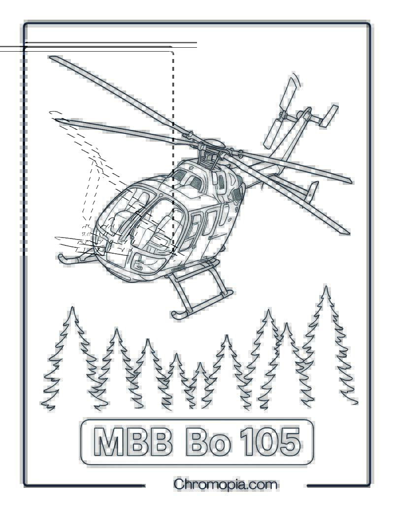 MBB Bo 105 Low Altitude Banking – Helicopter Coloring Page