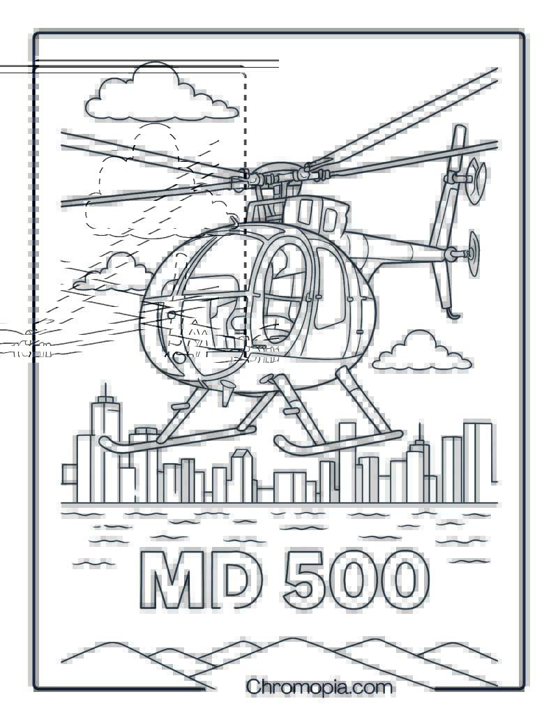 MD Helicopters MD 500 Utility Scene – Helicopter Coloring Page
