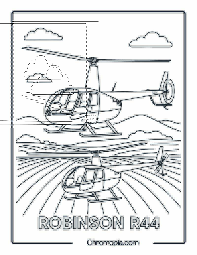 Robinson R44 Over Vineyard Fields – Helicopter Coloring Page