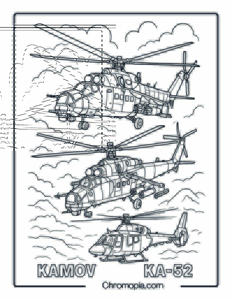 Russian Attack Helicopter Duo – Helicopter Coloring Page