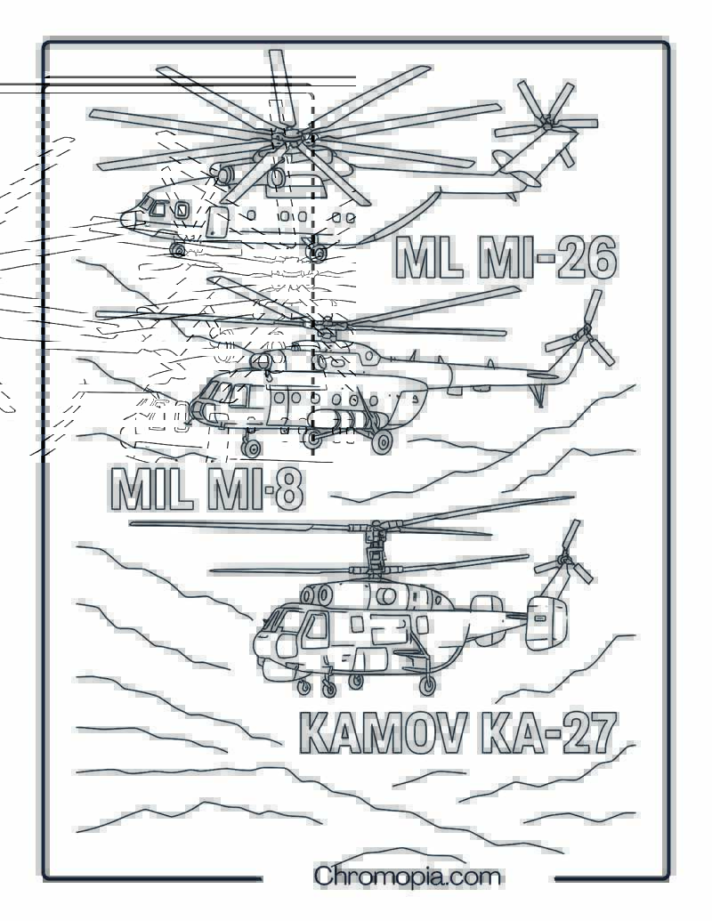 Russian Heavy-Lift Military Helicopters Formation – Helicopter Coloring Page