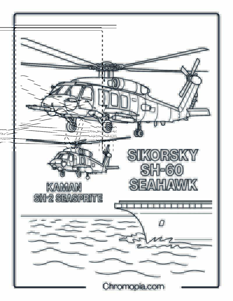Sikorsky SH-60 Seahawk Naval Mission – Helicopter Coloring Page