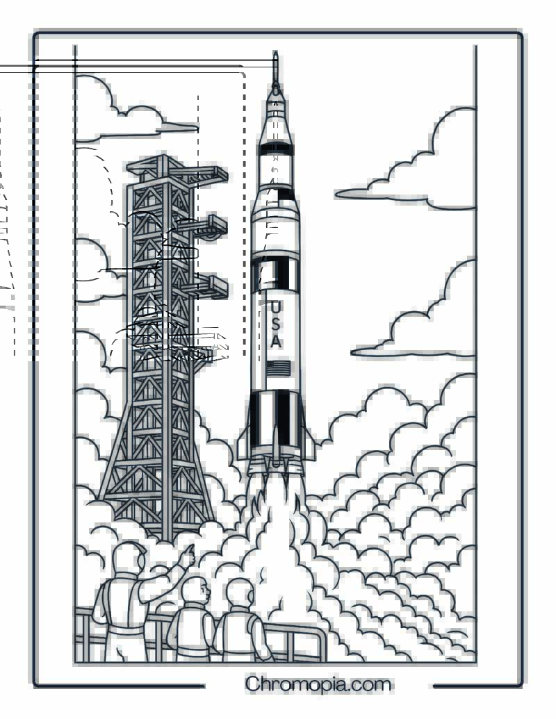 Apollo 13 Rocket Liftoff – Historical Rocket Coloring Page