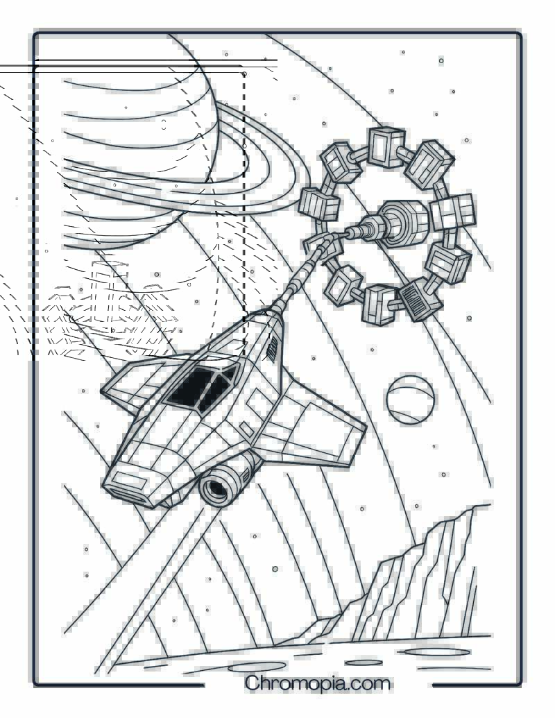 Interstellar Ranger Ship in Docking Maneuver – Interstellar Rocket Coloring Page