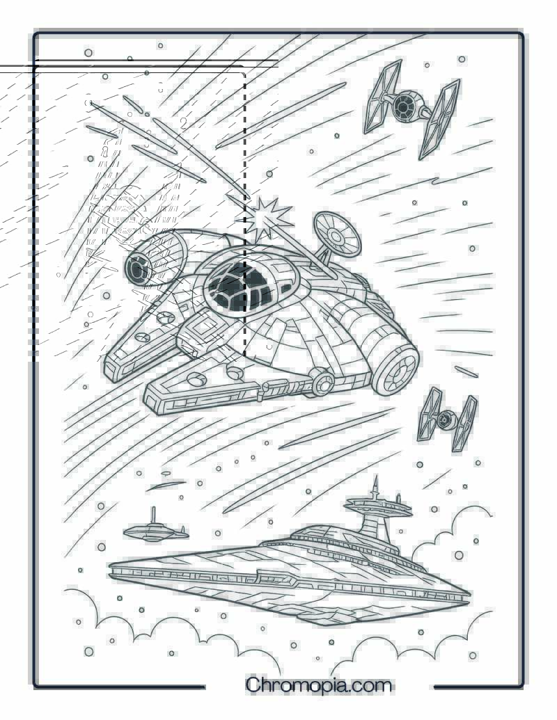 Millenium Falcon Escape Scene – Star Wars Rocket Coloring Page