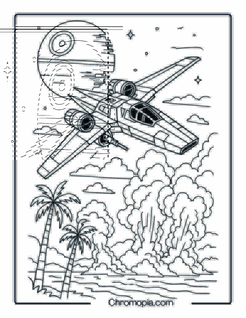 Rogue One Shuttle Over Scarif – Star Wars Rocket Coloring Page