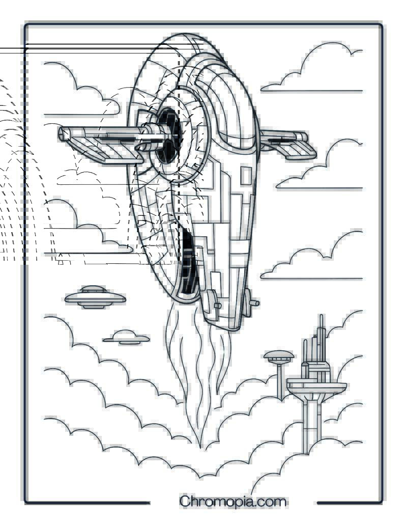 Slave I in a Vertical Glide – Star Wars Rocket Coloring Page