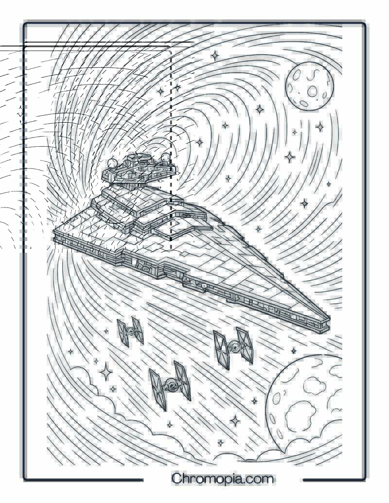 Star Destroyer Emerging from Hyperspace – Star Wars Rocket Coloring Page