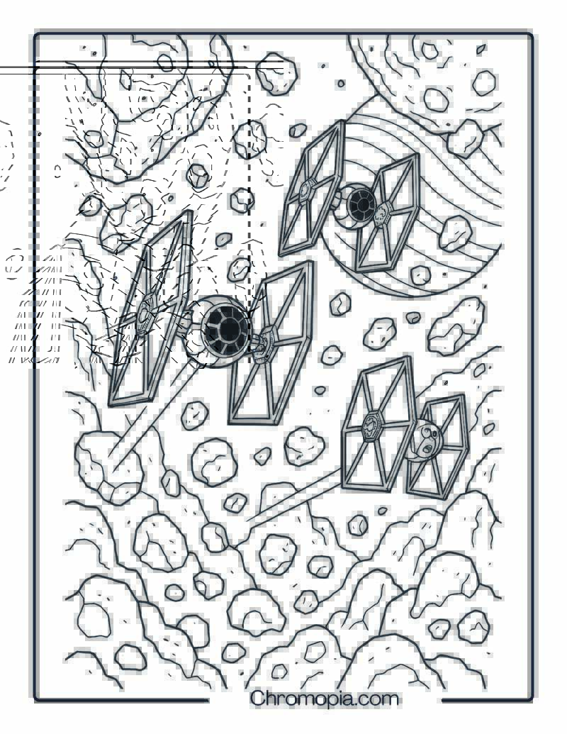 TIE Fighters Chasing Through Asteroid Field – Star Wars Rocket Coloring Page