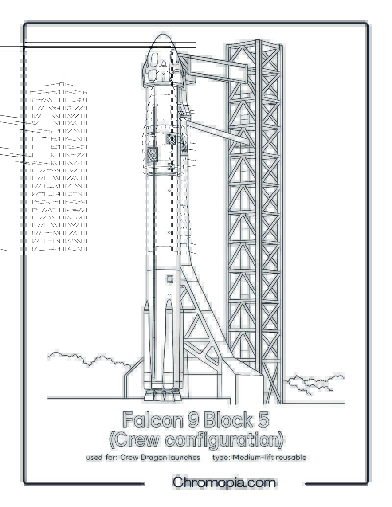 Falcon 9 Block 5 (Crew Configuration) – rocket coloring page