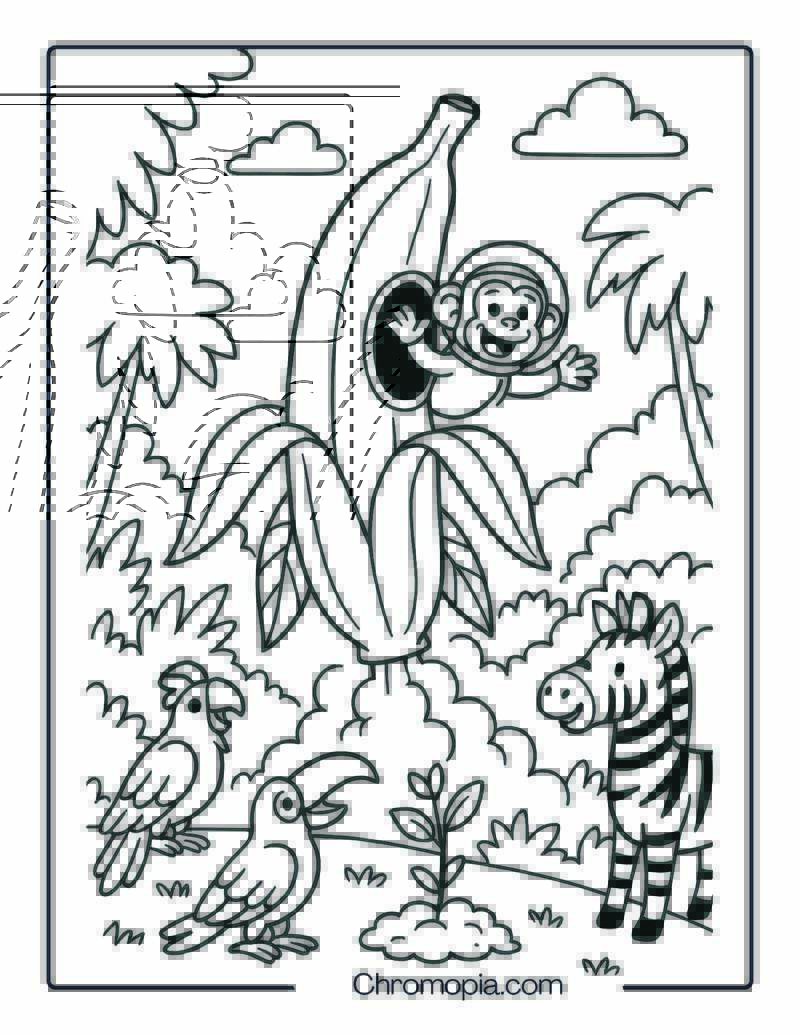 Funny Monkey Banana Rocket – Cartoon Rocket Coloring Page